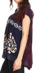 Sakkas Nefeli Short Sleeve Petite Slim Top Blouse with Embroidery and Print