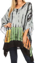 Sakkas Eliana Wide Long Tall Embroidered Tie Dye Ombre Batik Poncho Top Blouse#color_Black