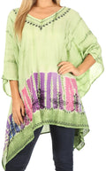 Sakkas Eliana Wide Long Tall Embroidered Tie Dye Ombre Batik Poncho Top Blouse#color_Green