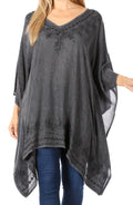 Sakkas Wren Lightweight Circle Poncho Top Blouse With Detailed Embroidery#color_1-Black