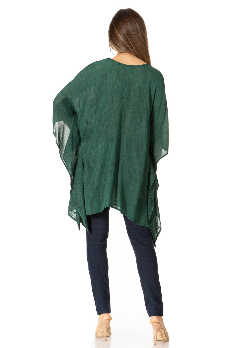 Sakkas Wren Lightweight Circle Poncho Top Blouse With Detailed Embroidery