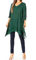 Sakkas Wren Lightweight Circle Poncho Top Blouse With Detailed Embroidery#color_A-ForestGreen