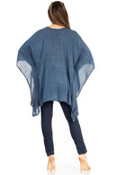 Sakkas Wren Lightweight Circle Poncho Top Blouse With Detailed Embroidery