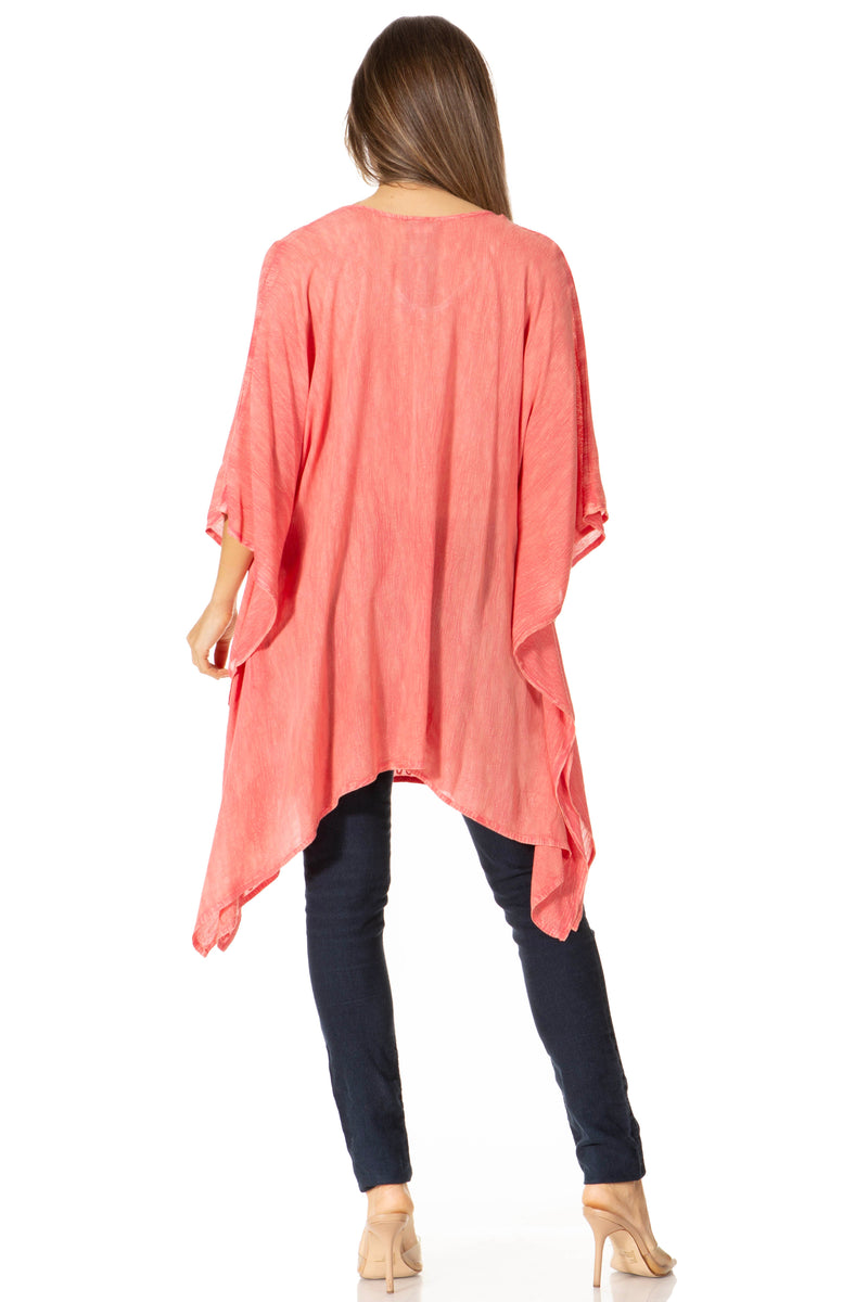 Sakkas Wren Lightweight Circle Poncho Top Blouse With Detailed Embroidery