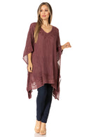 Sakkas Wren Lightweight Circle Poncho Top Blouse With Detailed Embroidery