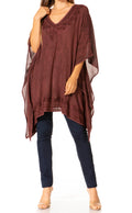 Sakkas Wren Lightweight Circle Poncho Top Blouse With Detailed Embroidery#color_A-Wine