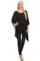 Sakkas Wren Lightweight Circle Poncho Top Blouse With Detailed Embroidery
