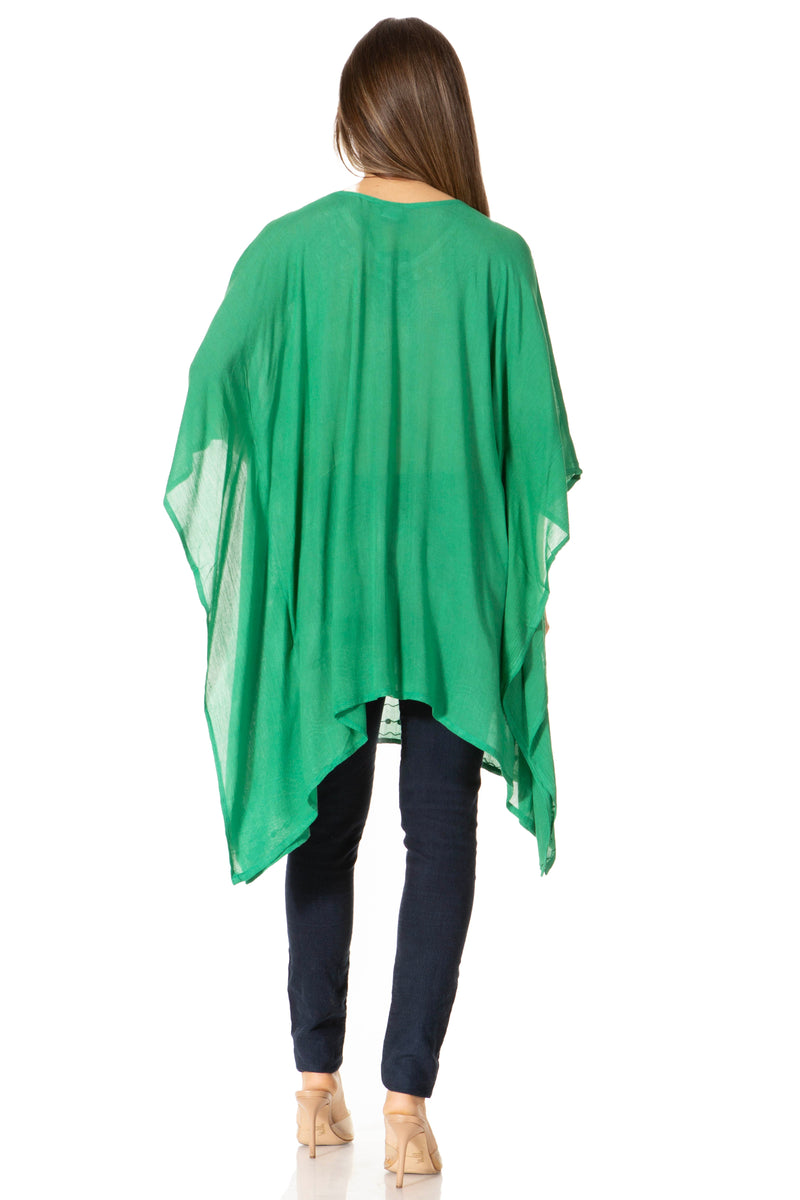 Sakkas Wren Lightweight Circle Poncho Top Blouse With Detailed Embroidery