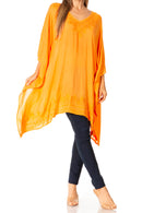 Sakkas Wren Lightweight Circle Poncho Top Blouse With Detailed Embroidery