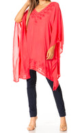 Sakkas Wren Lightweight Circle Poncho Top Blouse With Detailed Embroidery#color_P-RosePink