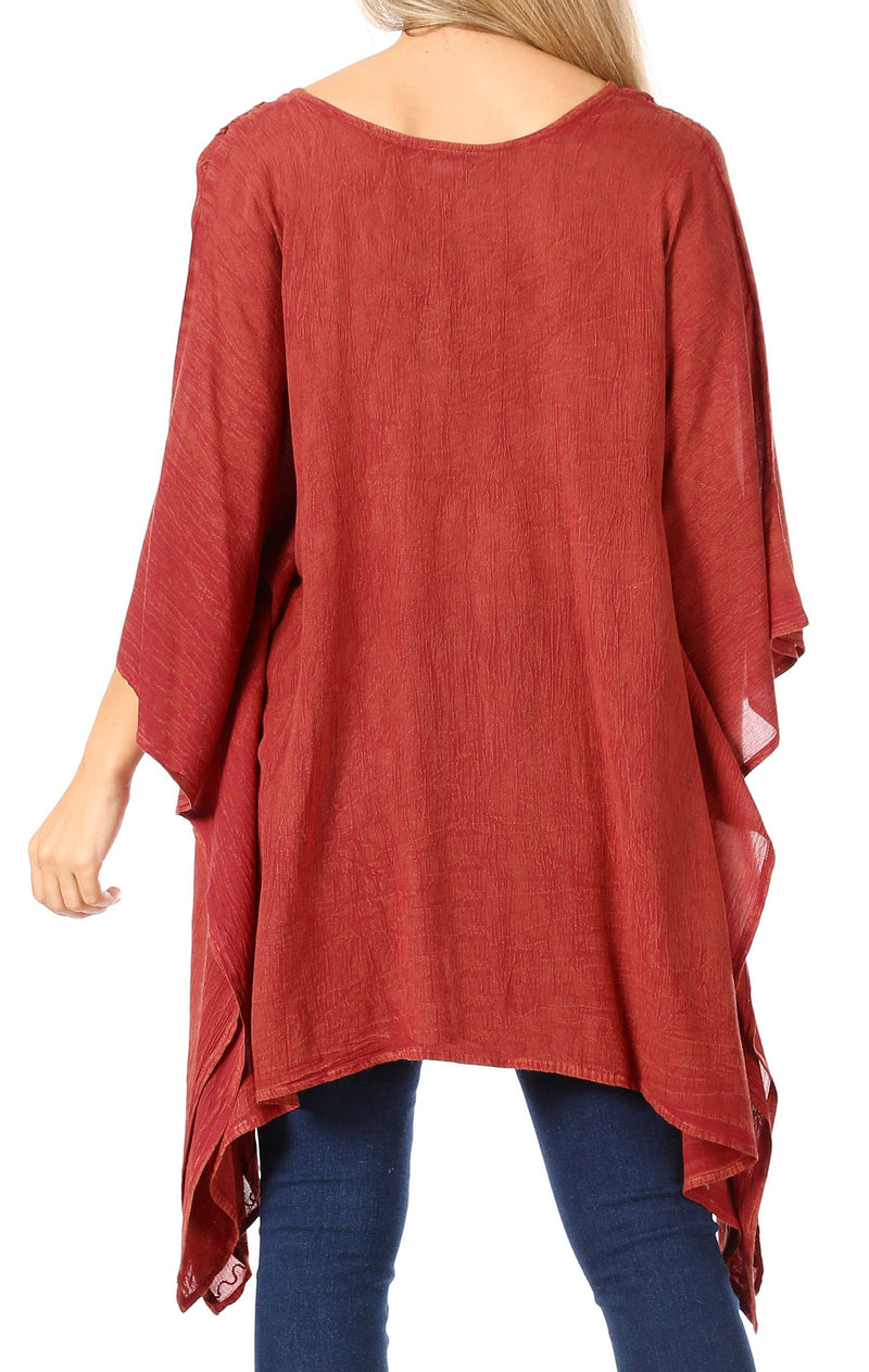 Sakkas Wren Lightweight Circle Poncho Top Blouse With Detailed Embroidery