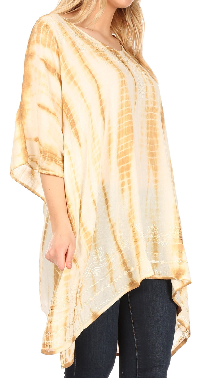 Sakkas Wren Lightweight Circle Poncho Top Blouse With Detailed Embroidery