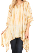 Sakkas Wren Lightweight Circle Poncho Top Blouse With Detailed Embroidery#color_TD-Beige