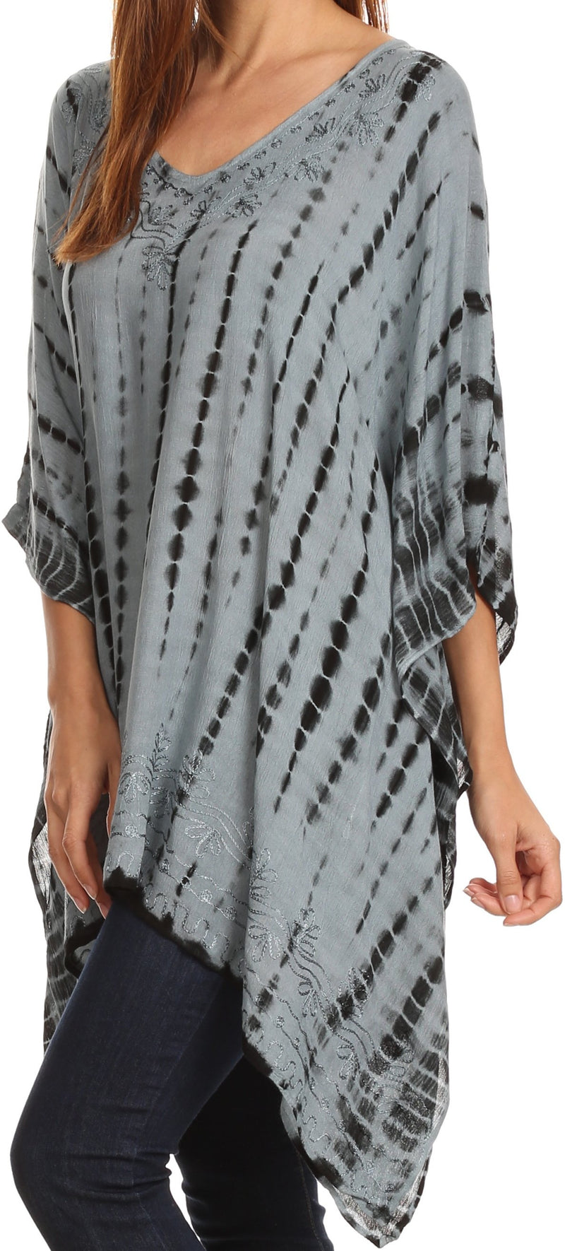 Sakkas Wren Lightweight Circle Poncho Top Blouse With Detailed Embroidery