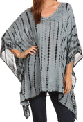 Sakkas Wren Lightweight Circle Poncho Top Blouse With Detailed Embroidery#color_TD-Grey