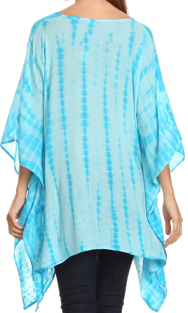 Sakkas Wren Lightweight Circle Poncho Top Blouse With Detailed Embroidery