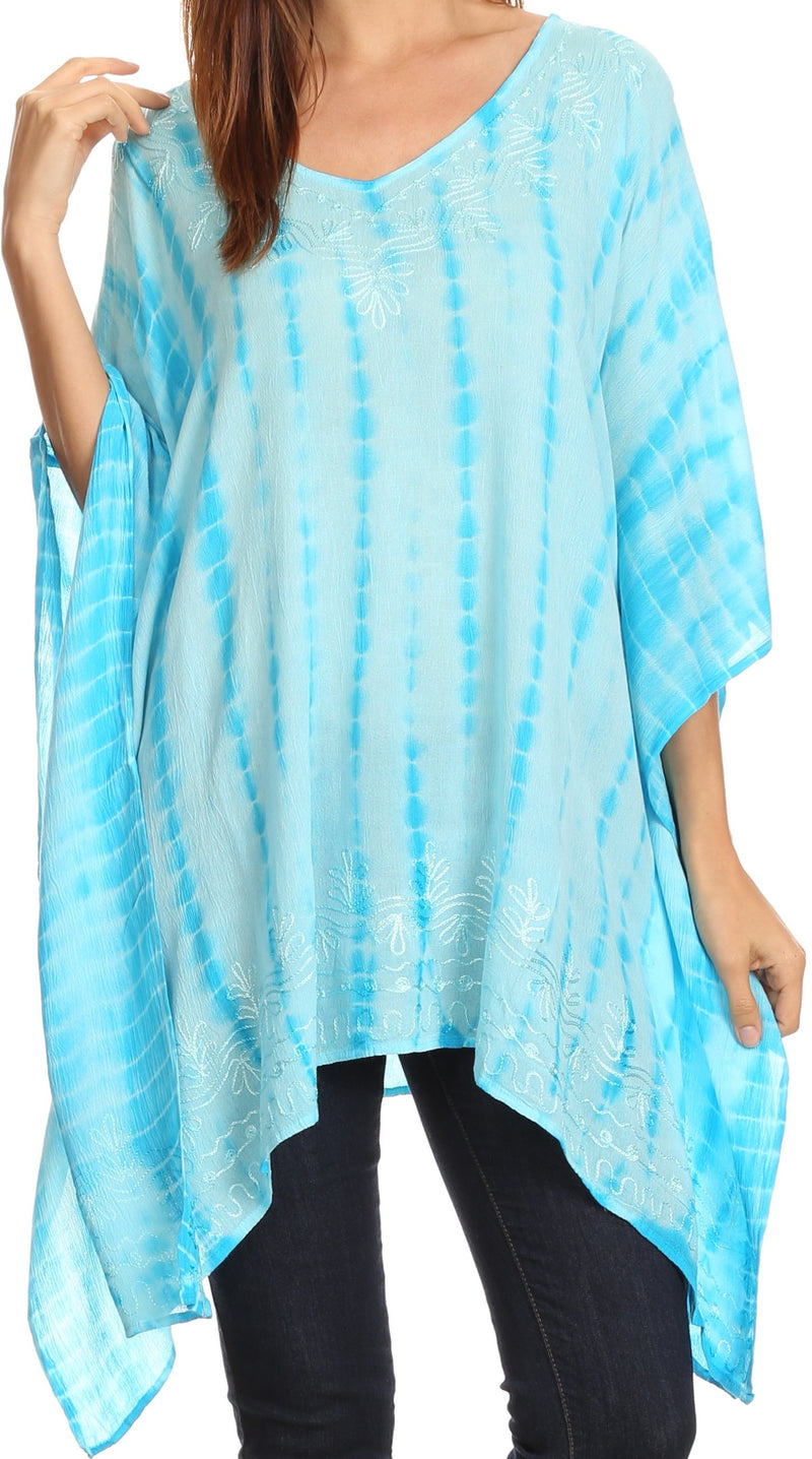 Sakkas Wren Lightweight Circle Poncho Top Blouse With Detailed Embroidery