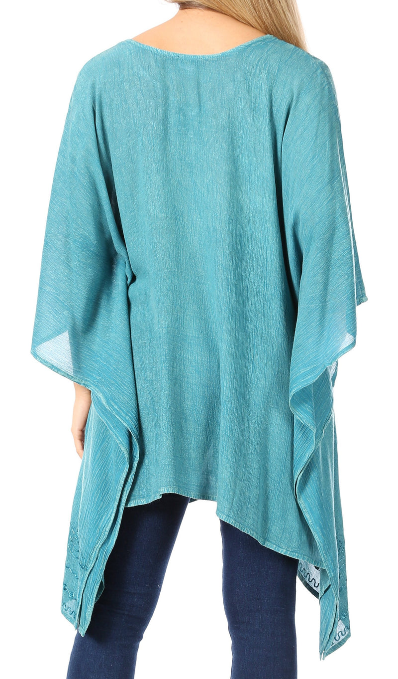 Sakkas Wren Lightweight Circle Poncho Top Blouse With Detailed Embroidery