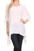 Sakkas Wren Lightweight Circle Poncho Top Blouse With Detailed Embroidery#color_White
