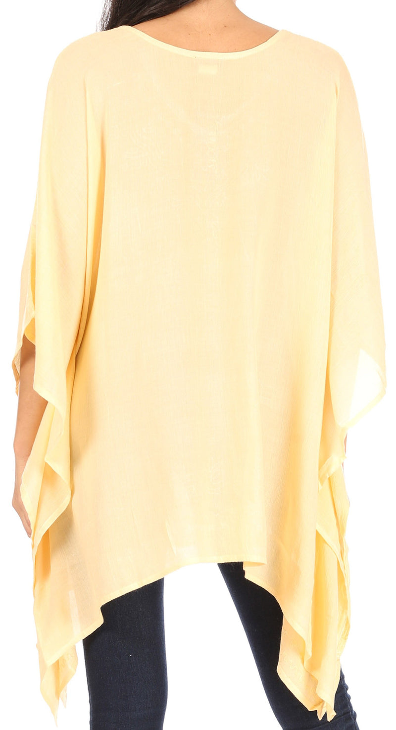 Sakkas Wren Lightweight Circle Poncho Top Blouse With Detailed Embroidery