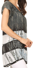 Sakkas Layleka Long Tie Dye Ombre Batik Embroidered Sequin Beaded Shirt Blouse Top
