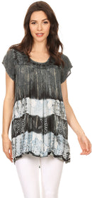 Sakkas Layleka Long Tie Dye Ombre Batik Embroidered Sequin Beaded Shirt Blouse Top
