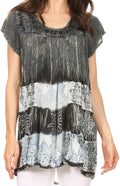 Sakkas Layleka Long Tie Dye Ombre Batik Embroidered Sequin Beaded Shirt Blouse Top#color_Black