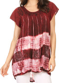 Sakkas Layleka Long Tie Dye Ombre Batik Embroidered Sequin Beaded Shirt Blouse Top#color_Burgundy
