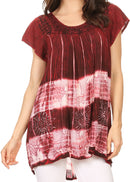 Sakkas Layleka Long Tie Dye Ombre Batik Embroidered Sequin Beaded Shirt Blouse Top
