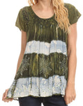 Sakkas Layleka Long Tie Dye Ombre Batik Embroidered Sequin Beaded Shirt Blouse Top#color_Green