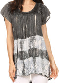 Sakkas Layleka Long Tie Dye Ombre Batik Embroidered Sequin Beaded Shirt Blouse Top#color_Grey