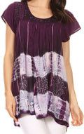 Sakkas Layleka Long Tie Dye Ombre Batik Embroidered Sequin Beaded Shirt Blouse Top#color_Purple