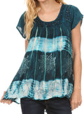 Sakkas Layleka Long Tie Dye Ombre Batik Embroidered Sequin Beaded Shirt Blouse Top#color_Turquoise