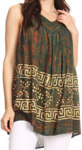 Sakkas Badalea Long Embroidered Sequin Beaded Batik Shirt Printed Tank Top Blouse#color_DarkGreen