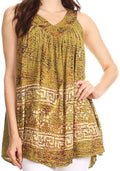 Sakkas Badalea Long Embroidered Sequin Beaded Batik Shirt Printed Tank Top Blouse#color_Green