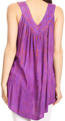 Sakkas Badalea Long Embroidered Sequin Beaded Batik Shirt Printed Tank Top Blouse