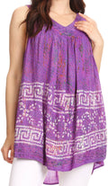 Sakkas Badalea Long Embroidered Sequin Beaded Batik Shirt Printed Tank Top Blouse#color_Purple