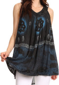Sakkas Goregianna Long Embroidered Sequin Printed Batik Beaded Tank Top Blouse Top#color_Black