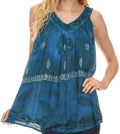 Sakkas Goregianna Long Embroidered Sequin Printed Batik Beaded Tank Top Blouse Top#color_Blue