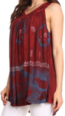Sakkas Goregianna Long Embroidered Sequin Printed Batik Beaded Tank Top Blouse Top