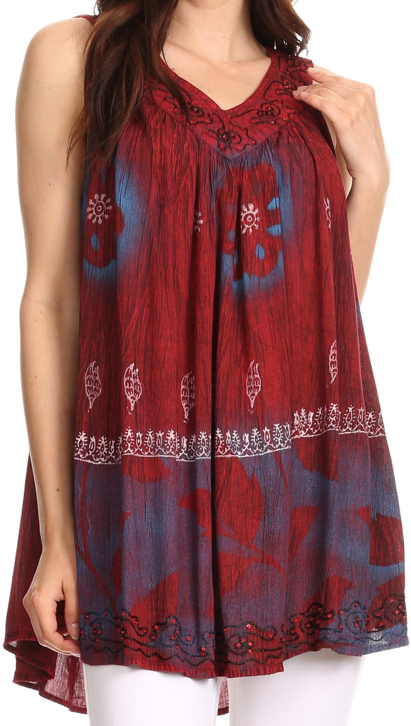 Sakkas Goregianna Long Embroidered Sequin Printed Batik Beaded Tank Top Blouse Top