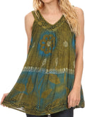 Sakkas Goregianna Long Embroidered Sequin Printed Batik Beaded Tank Top Blouse Top#color_Green