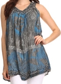 Sakkas Goregianna Long Embroidered Sequin Printed Batik Beaded Tank Top Blouse Top#color_Grey