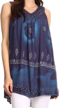 Sakkas Goregianna Long Embroidered Sequin Printed Batik Beaded Tank Top Blouse Top#color_Navy