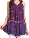 Sakkas Goregianna Long Embroidered Sequin Printed Batik Beaded Tank Top Blouse Top#color_Purple