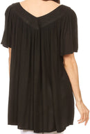 Sakkas Kyla Relaxed Fit Floral Sequin Embroidered V-neck Cap Sleeve Blouse / Top