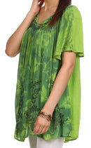 Sakkas Kyla Relaxed Fit Floral Sequin Embroidered V-neck Cap Sleeve Blouse / Top