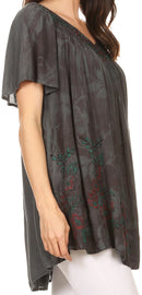 Sakkas Kyla Relaxed Fit Floral Sequin Embroidered V-neck Cap Sleeve Blouse / Top