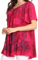 Sakkas Kyla Relaxed Fit Floral Sequin Embroidered V-neck Cap Sleeve Blouse / Top