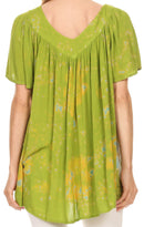 Sakkas Poppy Floral Hand Dyed Dye Pattern Top Blouse With Beaded Sequin V Neck
